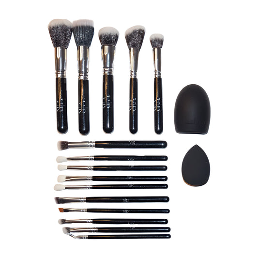 Make-up-Pinsel-Set mit Tasche, Schwamm und Reiniger